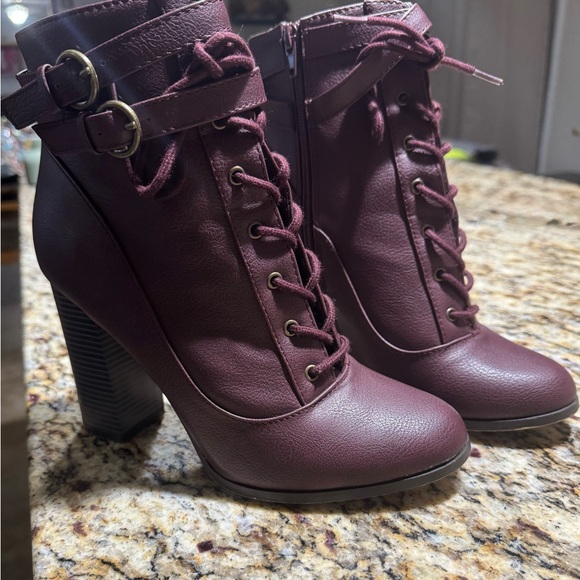 JustFab Shoes - Burgundy Lace-Up Ankle Boots
